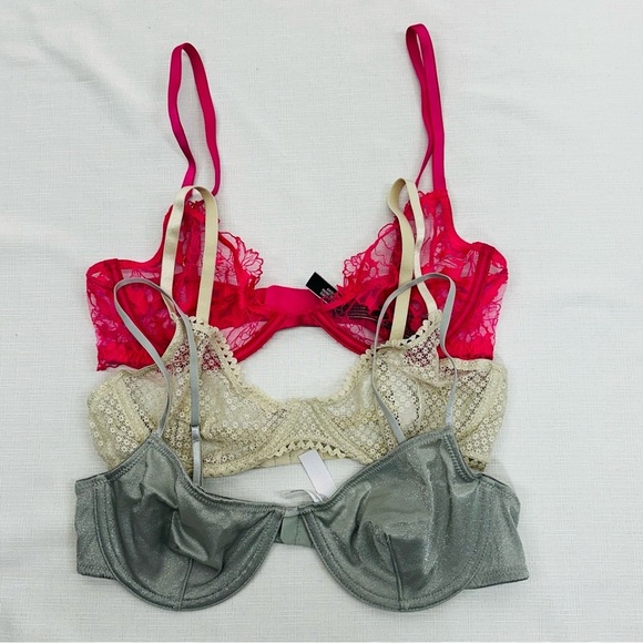 Lot of 3 Out From Under & Victoria's Secret Size 34C Pink Silver & Beige Bras - Picture 1 of 15